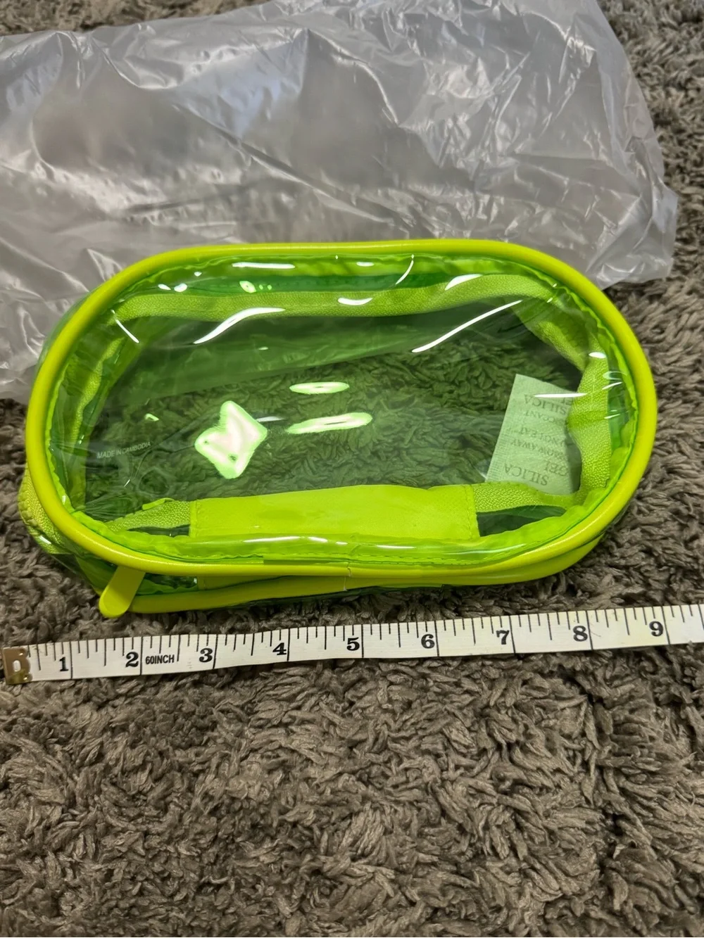 NWT Neon Lime Green Clear Cosmetic Bag / Makeup Pouch